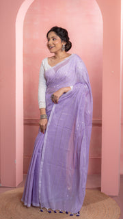 Lavender Mul Cotton Saree with Sequenced Stripes